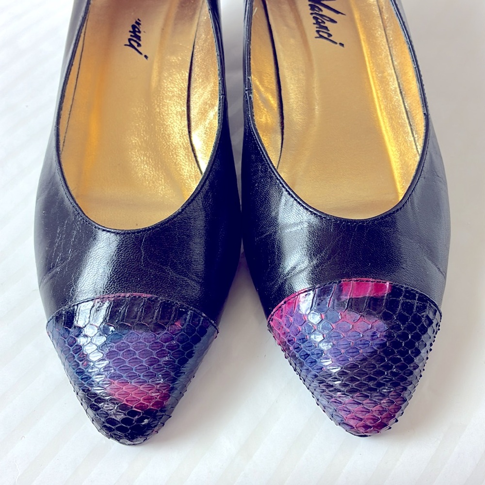 A J Valenci Pumps Leather & Snakeskin 7W - Picture 7 of 8